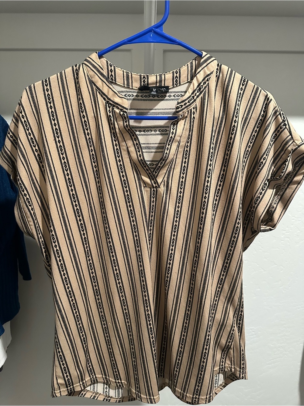 Striped Beige and Black Short Sleeve Women's Top